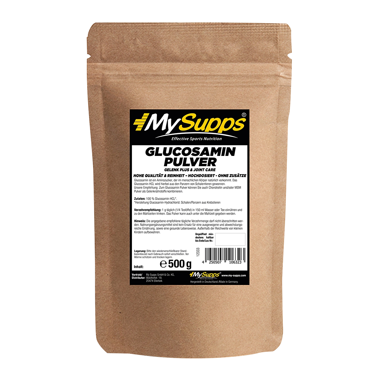 Eine Packung MySupps Glucosamin Pulver