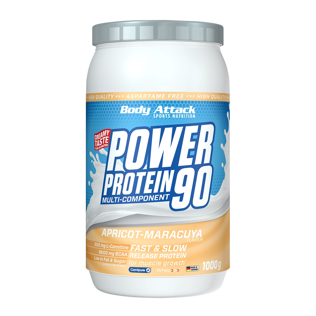 Eine Dose Power Protein 90 Apricot-Maracuja 1000g