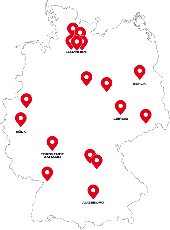 Body Attack Deutschland Karte mit Markierung der Standorte