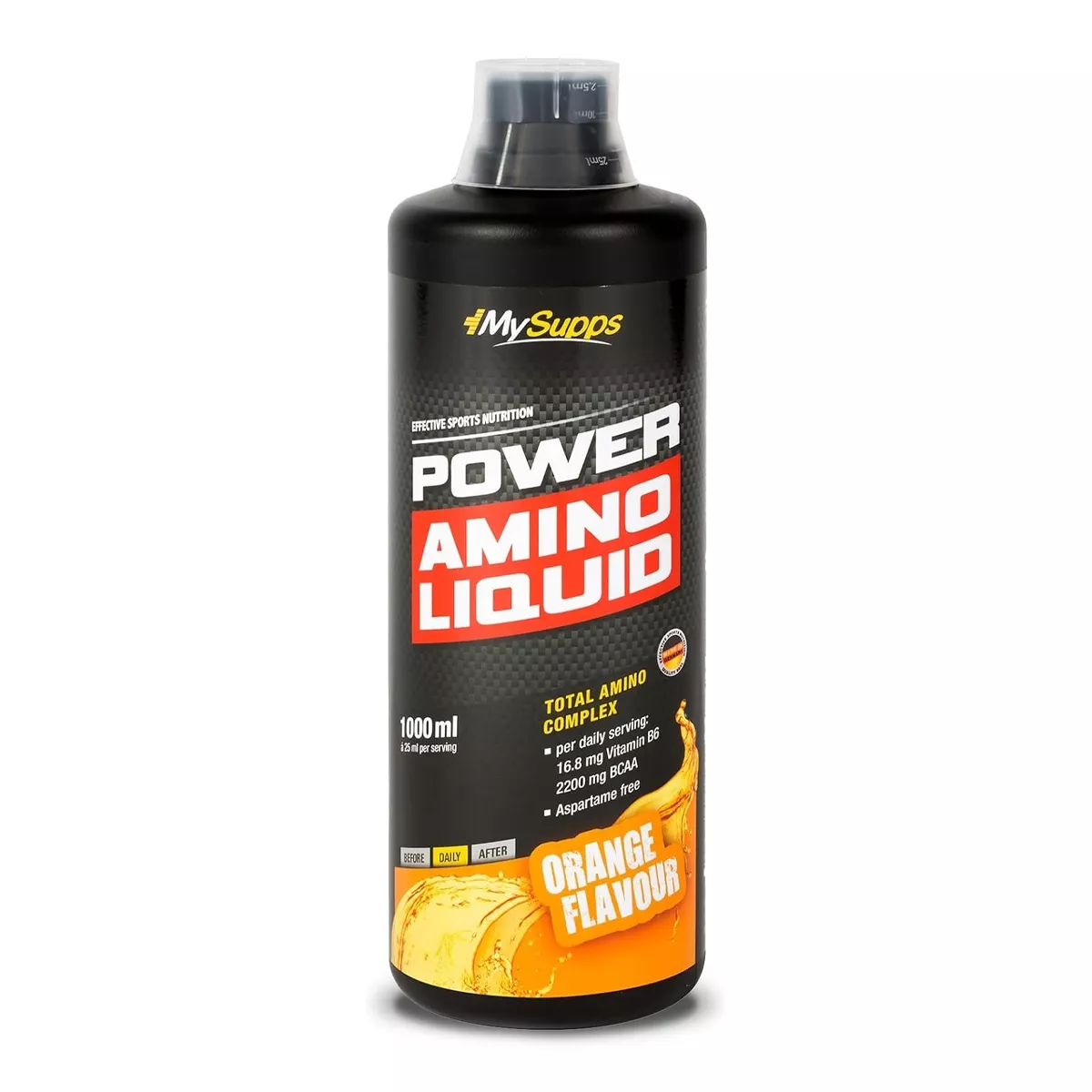 Eine Power Amino Liquid Flasche Orange Flavor