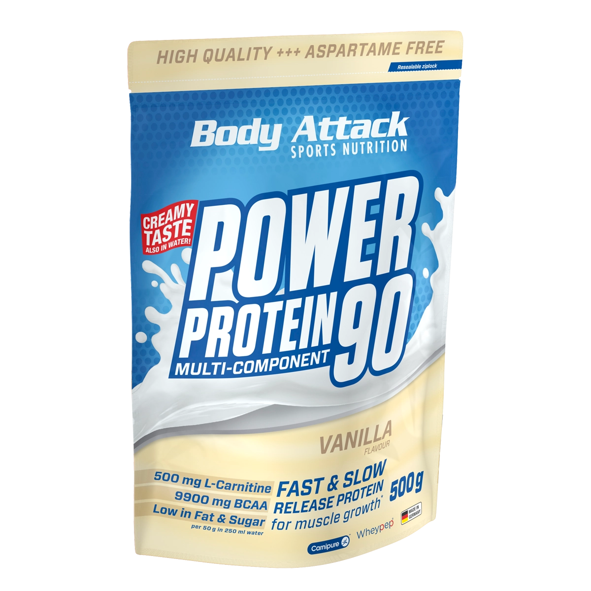 Eine Packung Power Protein 90 Vanilla 500g