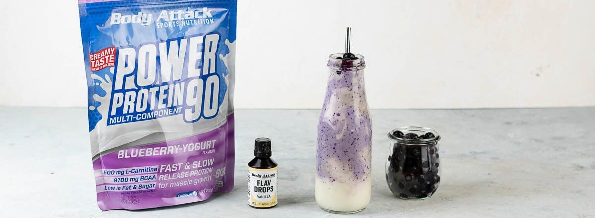 Power Protein 90 Drink mit Flav Drops und Blaubeeren