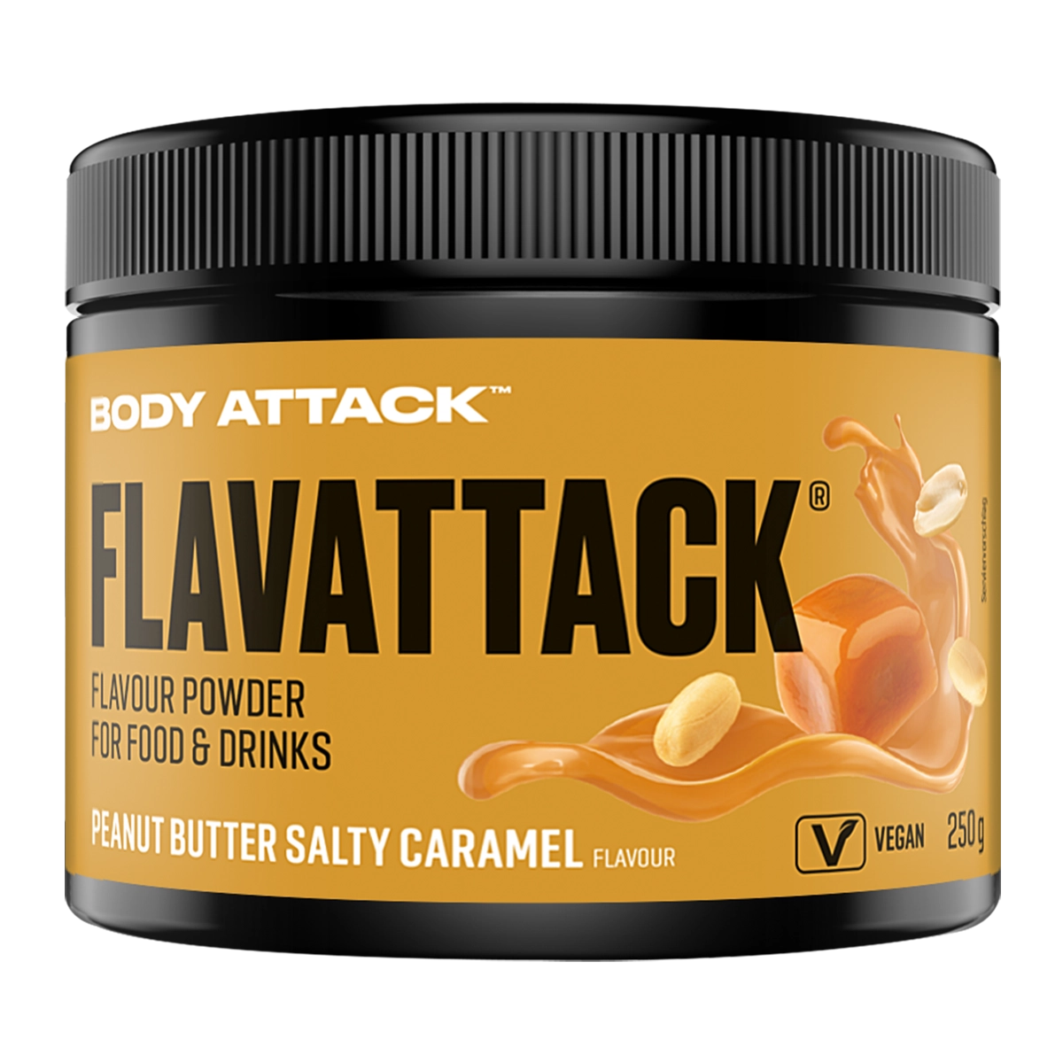 Eine Dose Flav Attack Peanut Butter Salty Caramel 250g