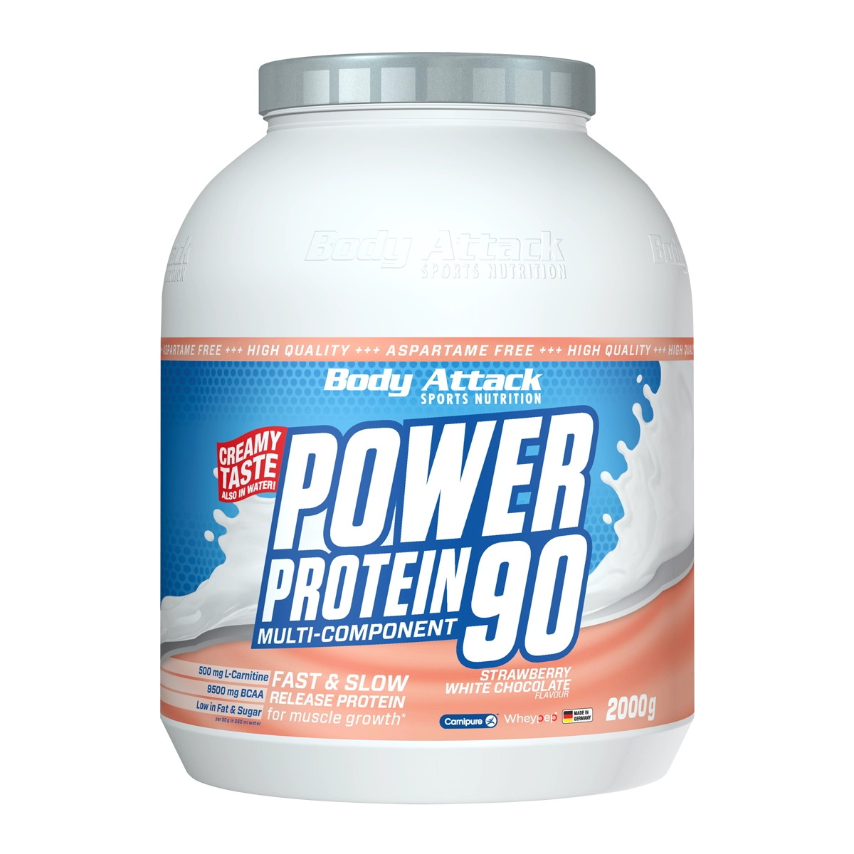 Eine Dose Power Protein 90 Strawberry White Chocolate