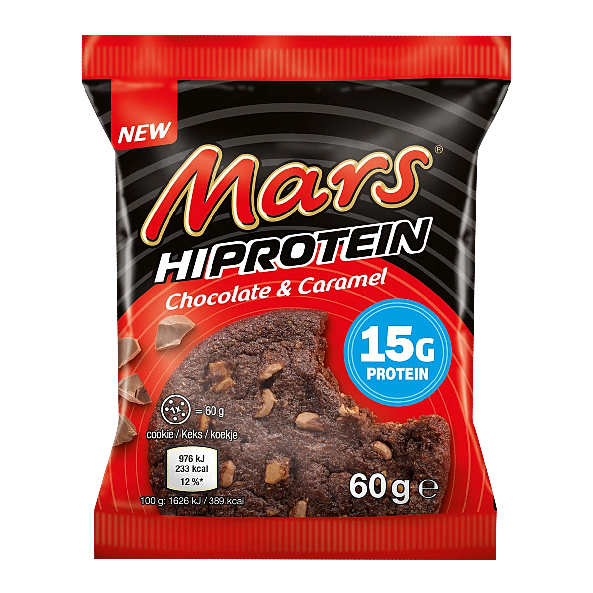 Eine Packung Mars HI Protein Chocolate & Caramel Cookie