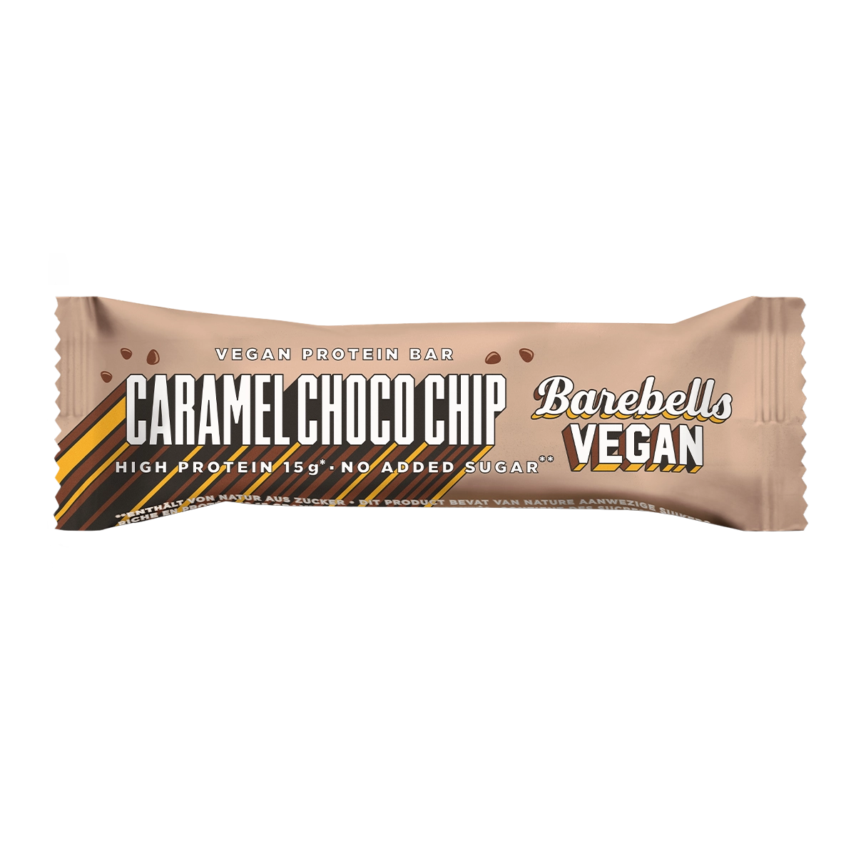 Ein Barebells Caramel Choco Chip Vegan