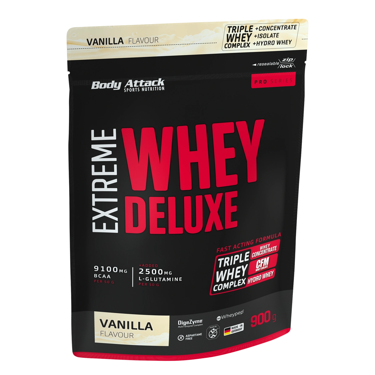 Eine Packung Extreme Whey Deluxe Vanilla 900g