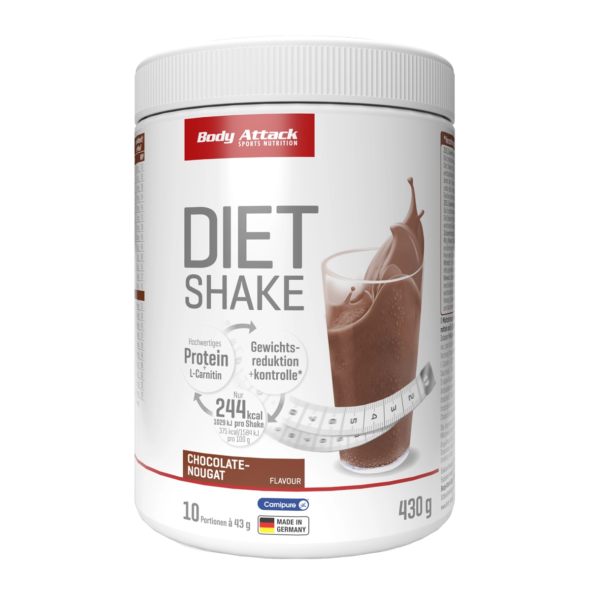 Eine Dose Body Attack Diet Shake Chocolate-Nougat 430g