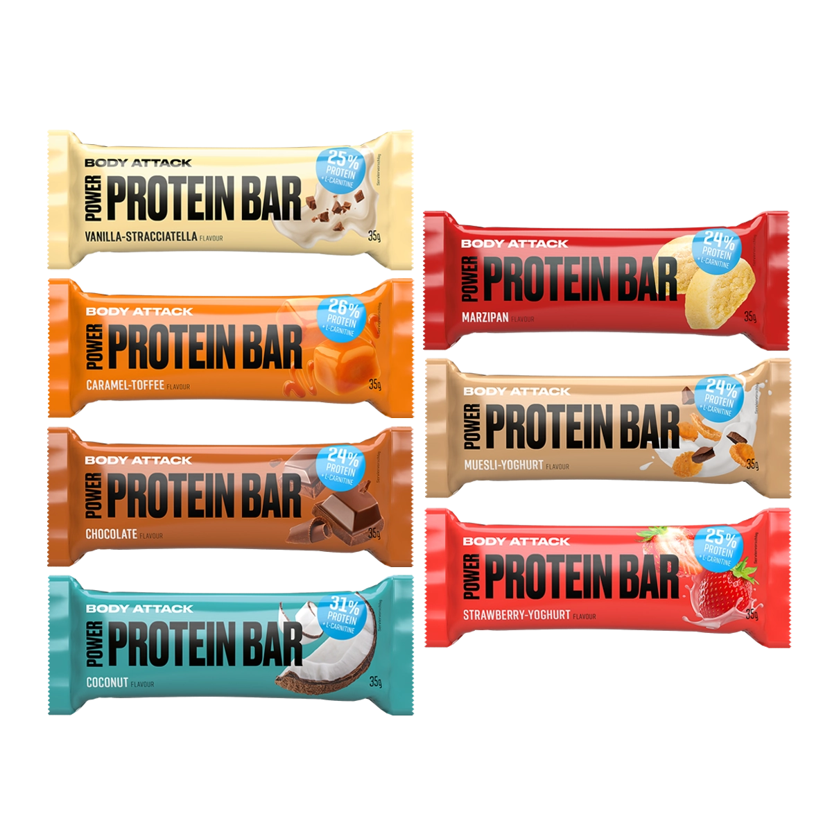 Sieben verschiedene Power Protein Bars