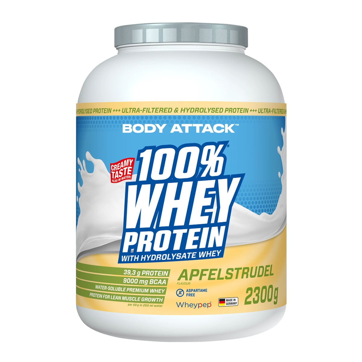 Eine Dose 100% Whey Protein Apfelstrudel 2300g