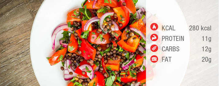 Warmer Linsen Tomatensalat mit Nährwertangaben