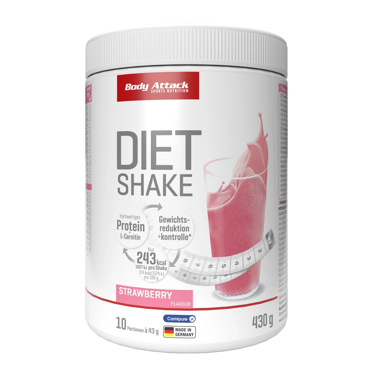 Eine Dose Body Attack Diet Shake Strawberry 430g